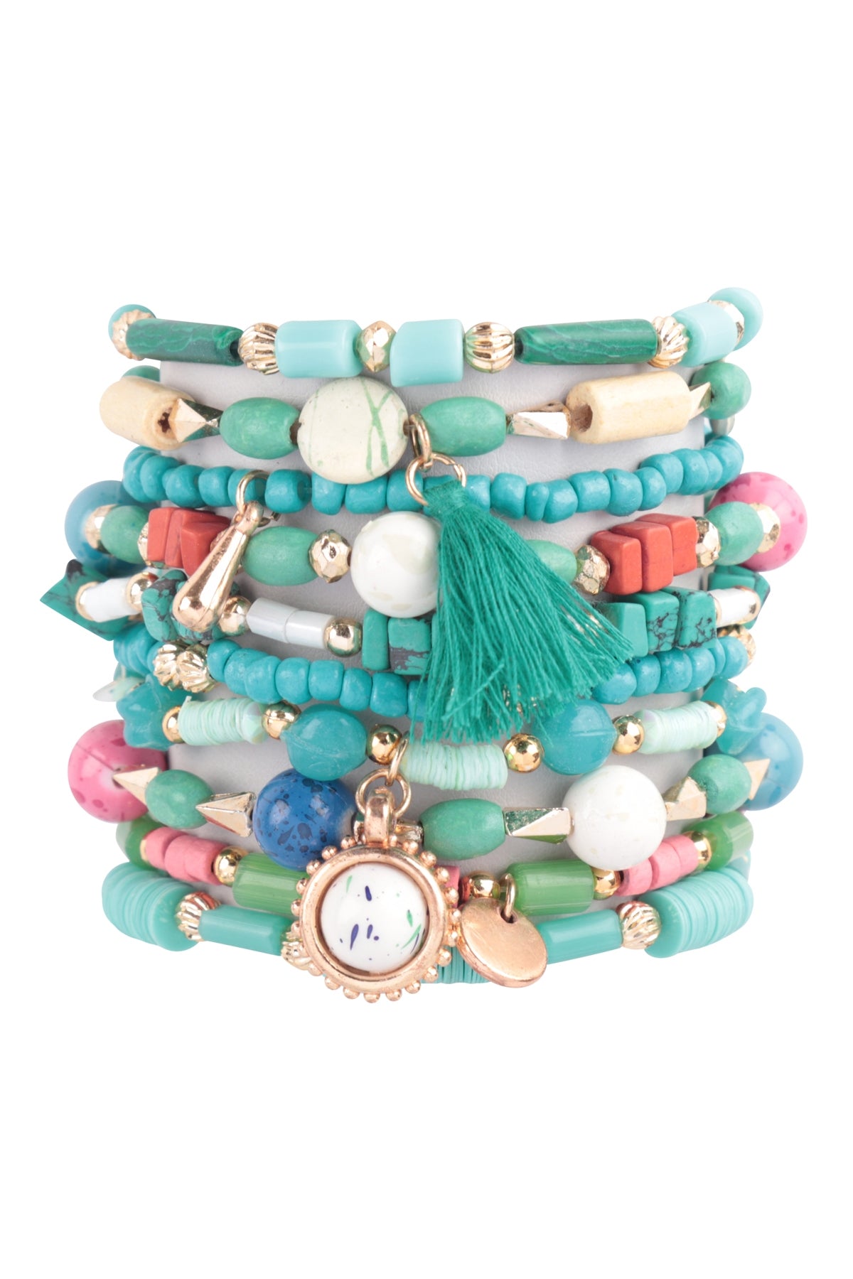 MULTI BEADS IRREGULAR STONE TASSEL PENDANT VERSATILE CHARM BRACELET