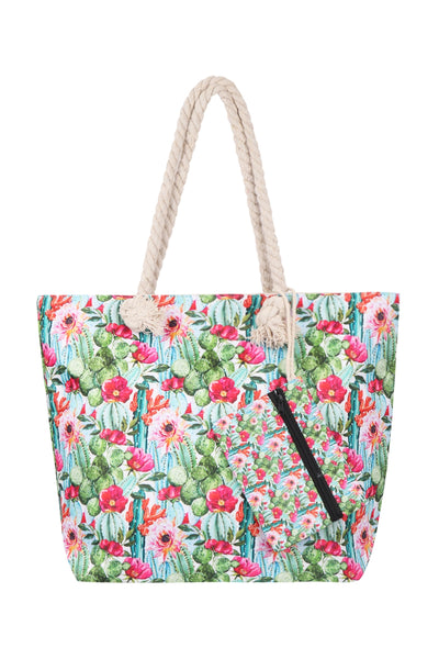 FLORAL DIGITAL PRINTED TOTE BAG W/ MATCHING WALLET