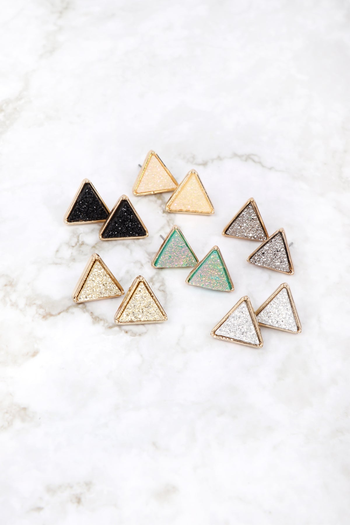 DRUZY TRIANGLE POST EARRINGS