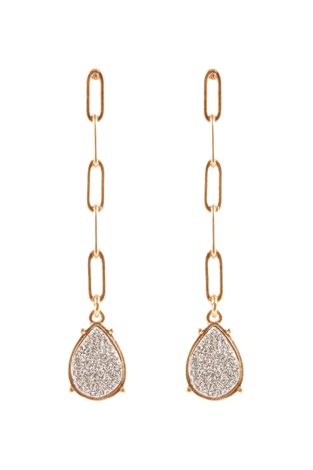 DRUZY METAL LINK POST TEARDROP EARRINGS