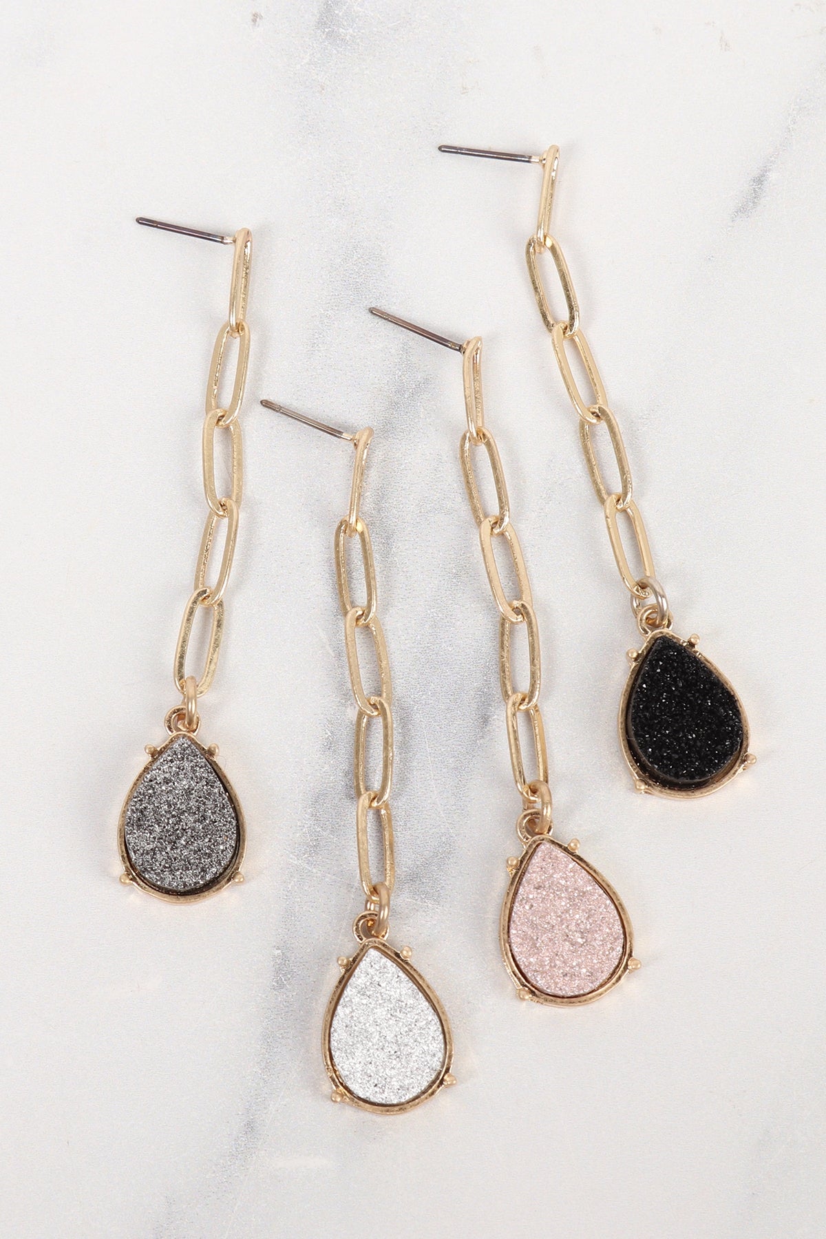 DRUZY METAL LINK POST TEARDROP EARRINGS