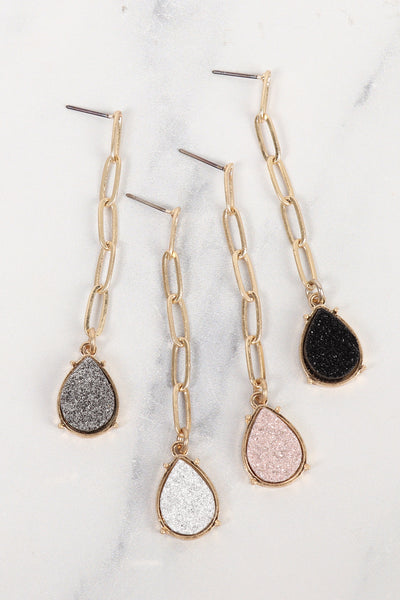 DRUZY METAL LINK POST TEARDROP EARRINGS