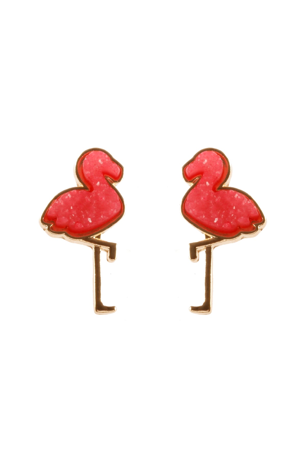METAL DRUZY FLAMINGO POST EARRINGS