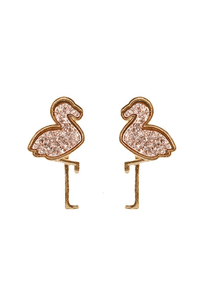 METAL DRUZY FLAMINGO POST EARRINGS