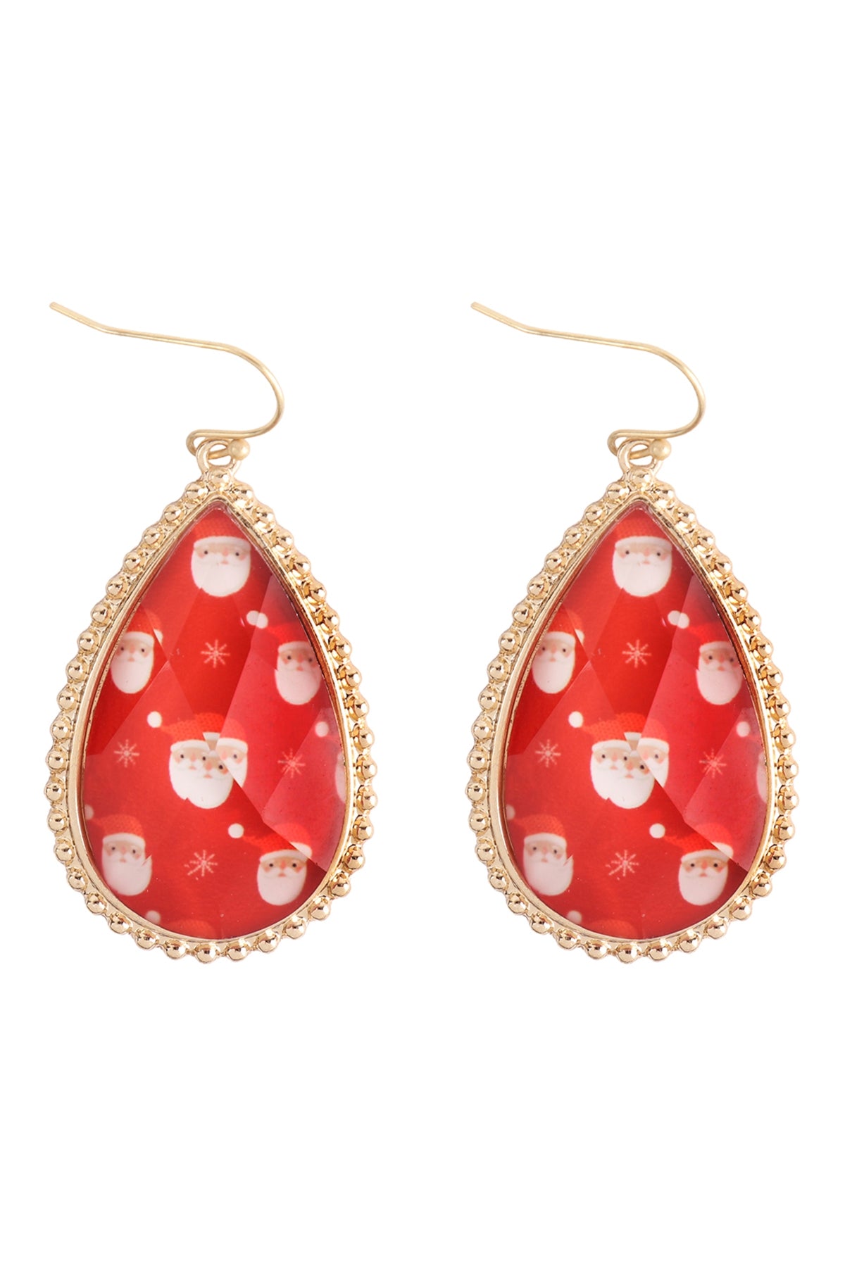 CHRISTMAS SANTA EPOXY TEARDROP FISH HOOK EARRINGS