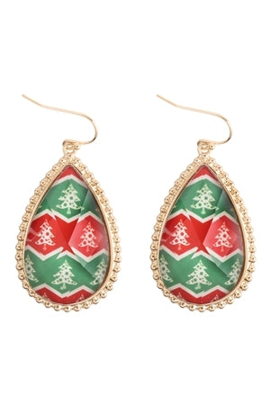 CHRISTMAS TREE EPOXY TEARDROP FISH HOOK EARRINGS