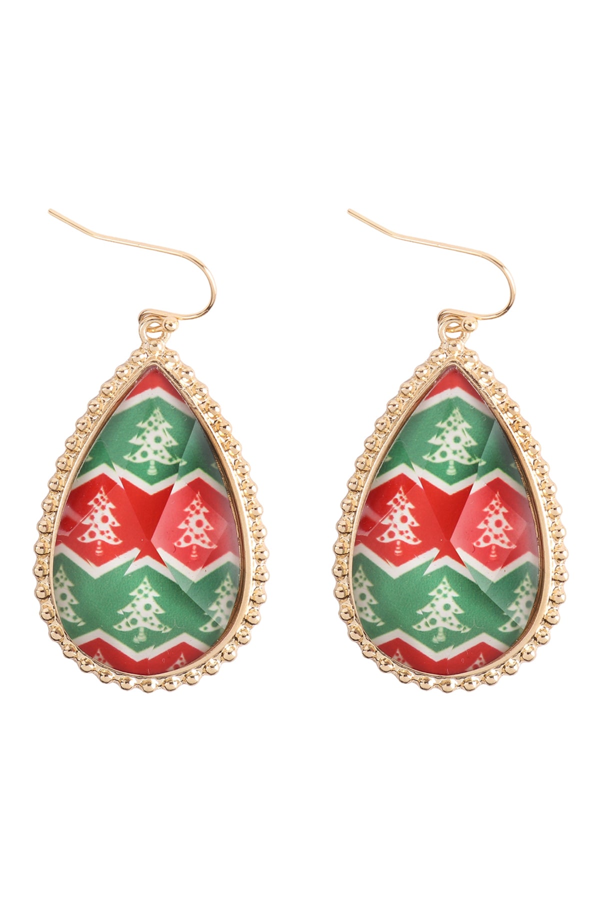 CHRISTMAS TREE EPOXY TEARDROP FISH HOOK EARRINGS