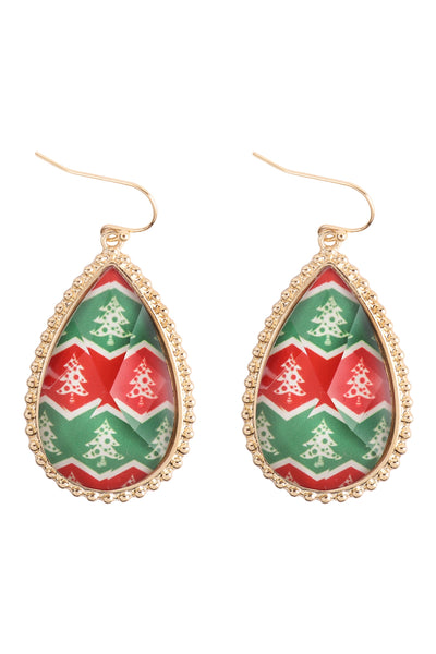 CHRISTMAS TREE EPOXY TEARDROP FISH HOOK EARRINGS