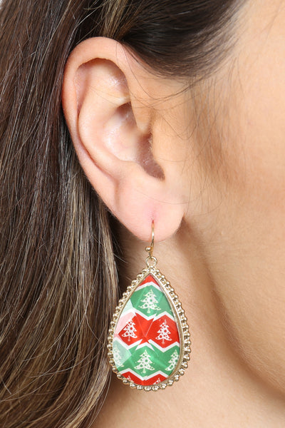 CHRISTMAS TREE EPOXY TEARDROP FISH HOOK EARRINGS