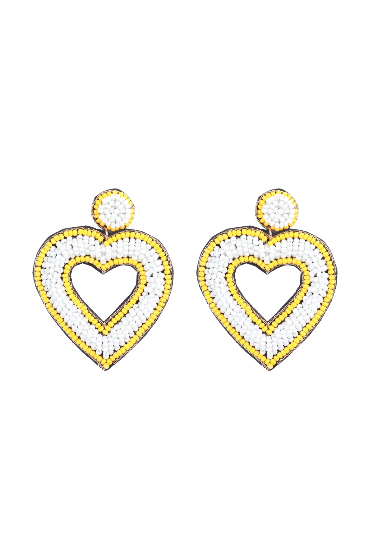 OPEN HEART SEED BEADS DROP EARRINGS-GOLD MULTICOLOR