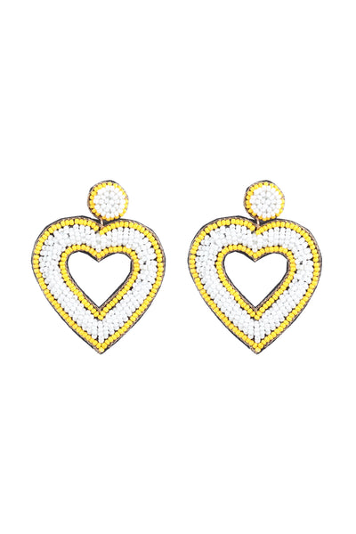 OPEN HEART SEED BEADS DROP EARRINGS-GOLD MULTICOLOR