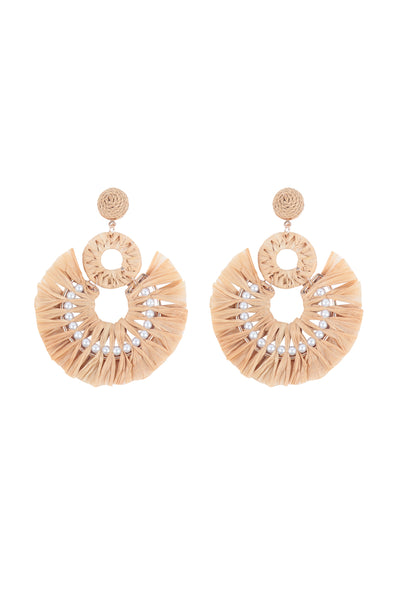 RAFIA ROUND WITH PEARL DROP EARRINGS