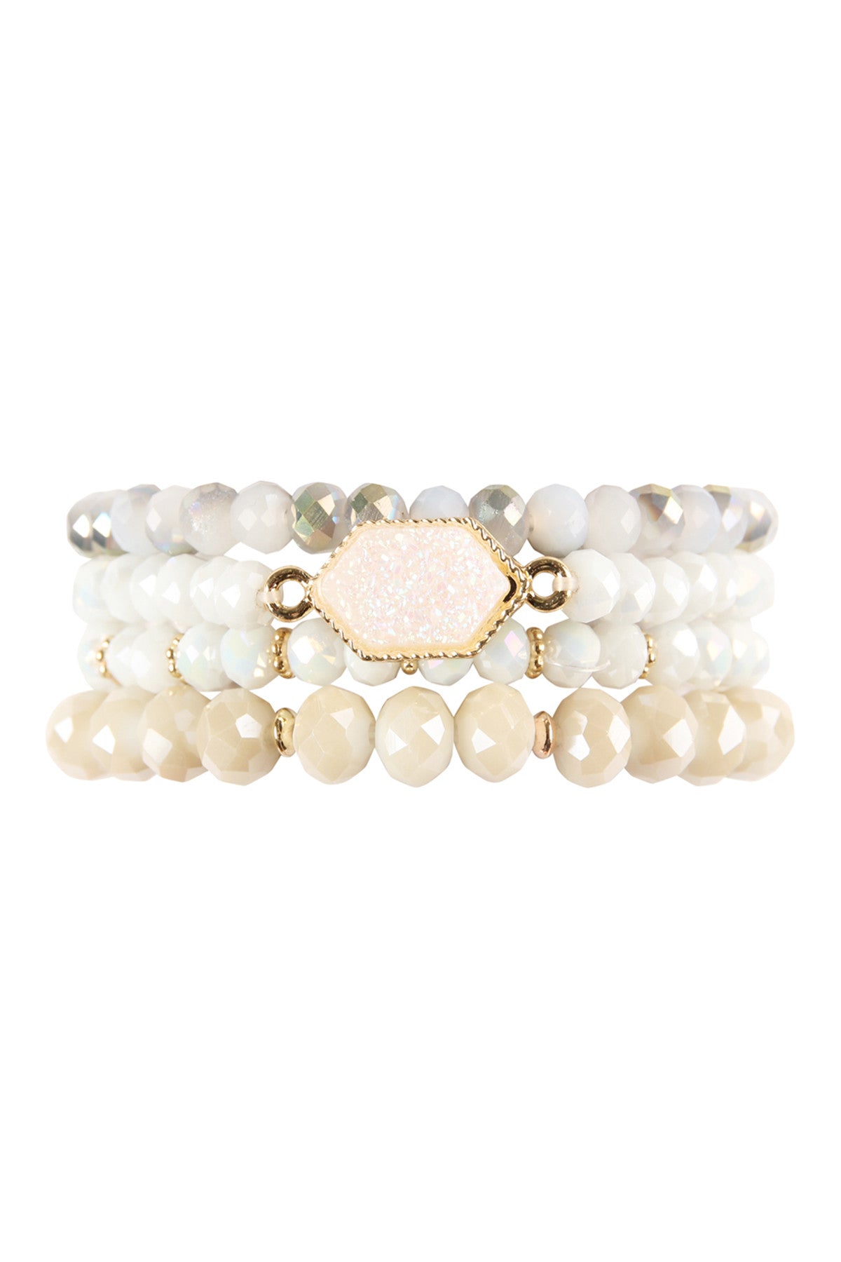 DRUZY STONE HEXAGON GLASS BEADS BRACELET