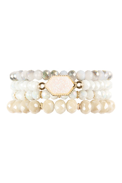 DRUZY STONE HEXAGON GLASS BEADS BRACELET