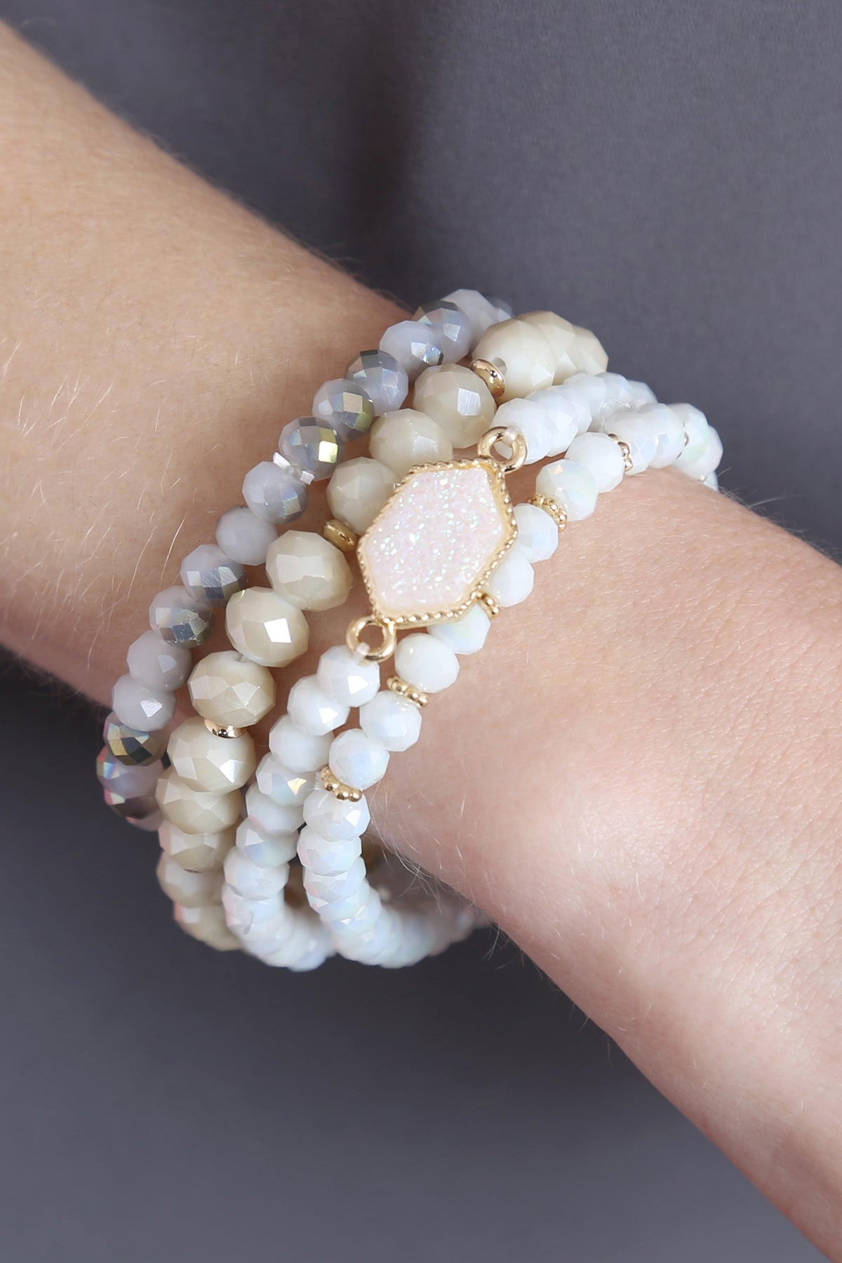 DRUZY STONE HEXAGON GLASS BEADS BRACELET