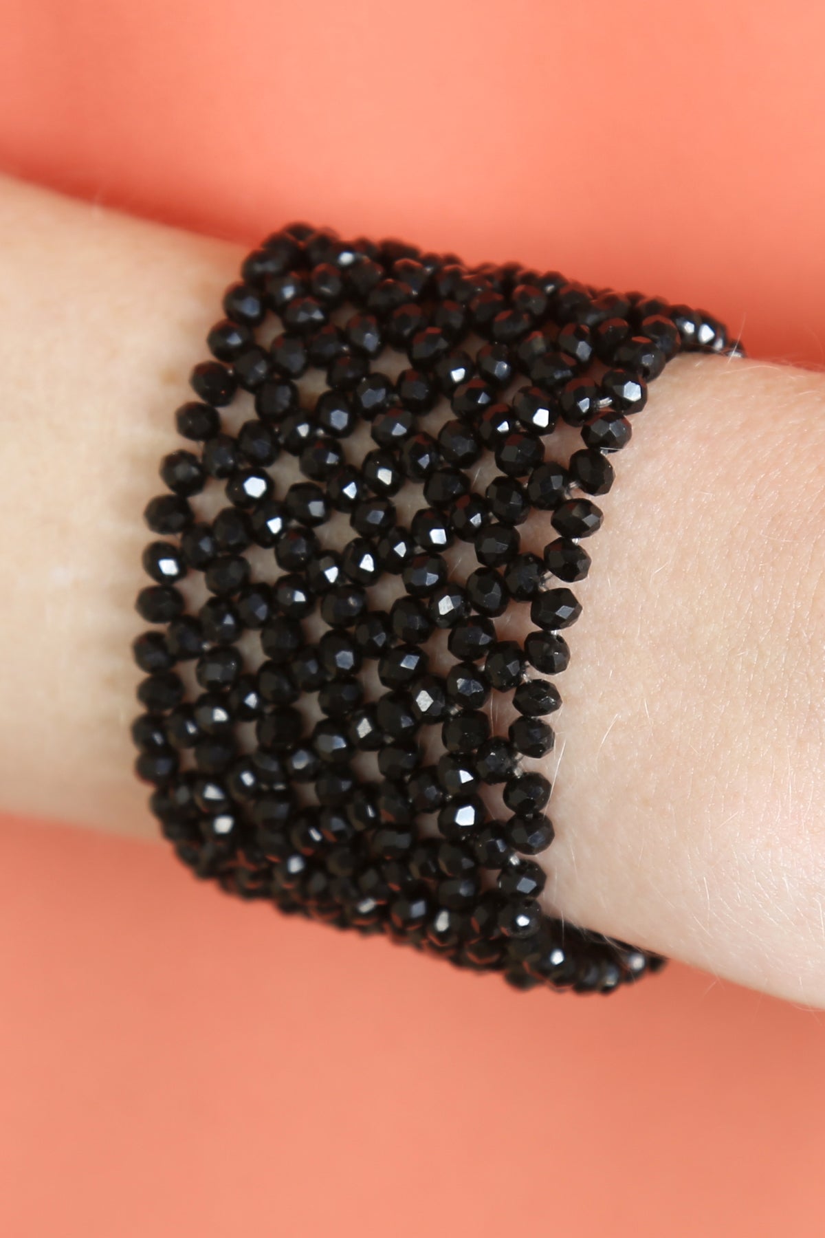 GLASS BEADS MESH WIDE STRETCH BRACELET