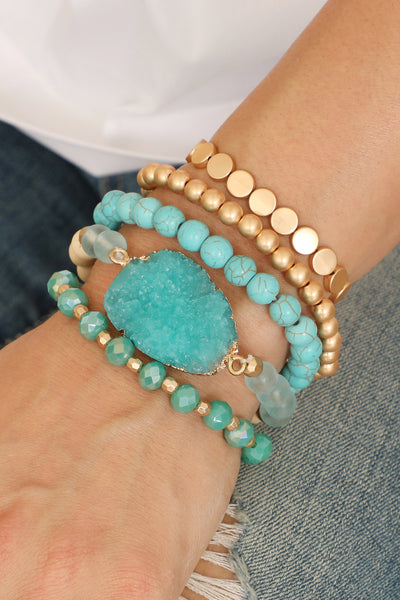 DRUZY CHARM MIXED BRACELET SET/6SETS