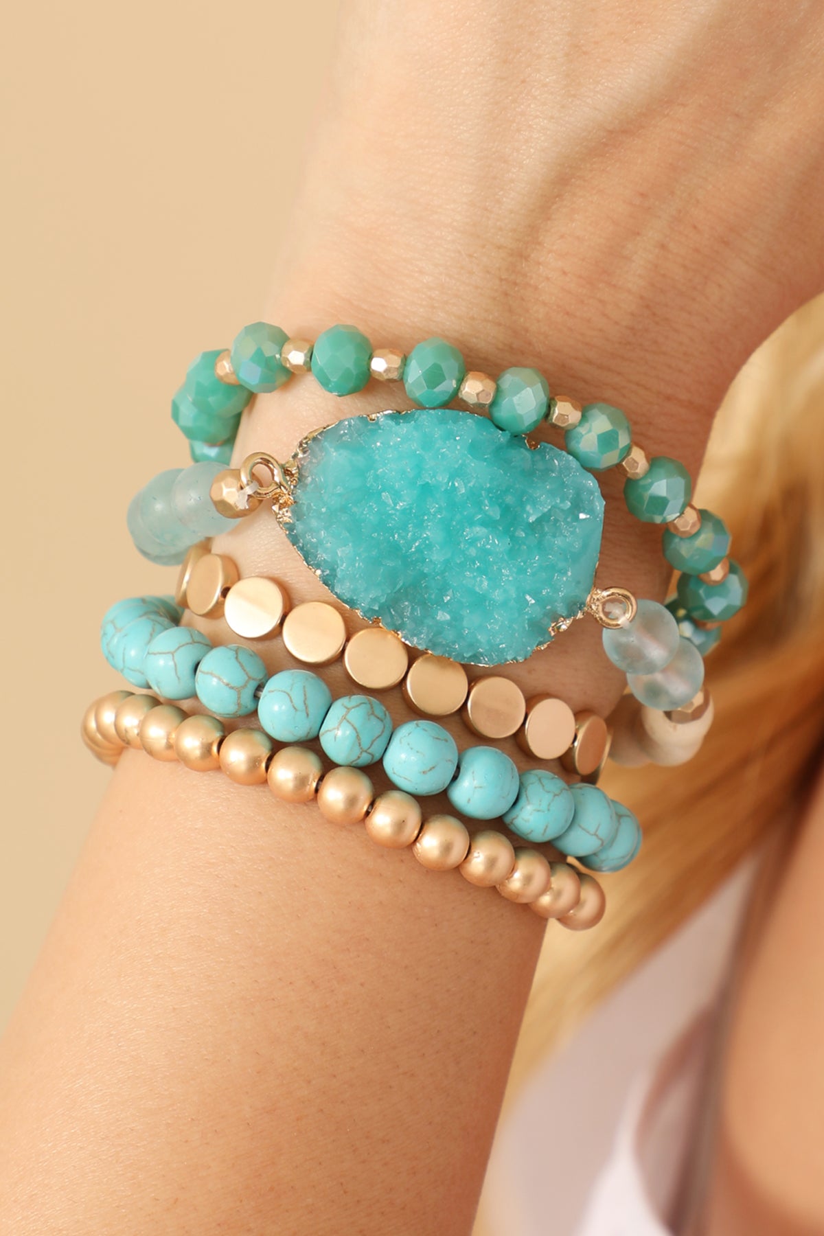 DRUZY CHARM MIXED BRACELET SET/6SETS