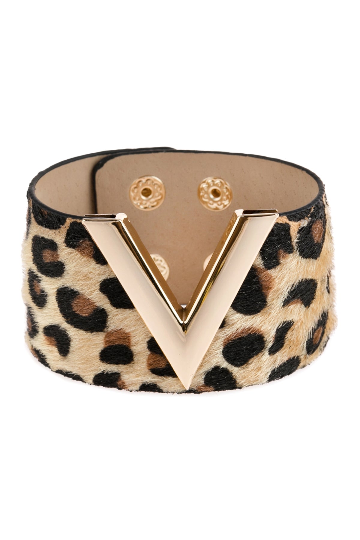 V LEOPARD PRINTED LEATHER BRACELET