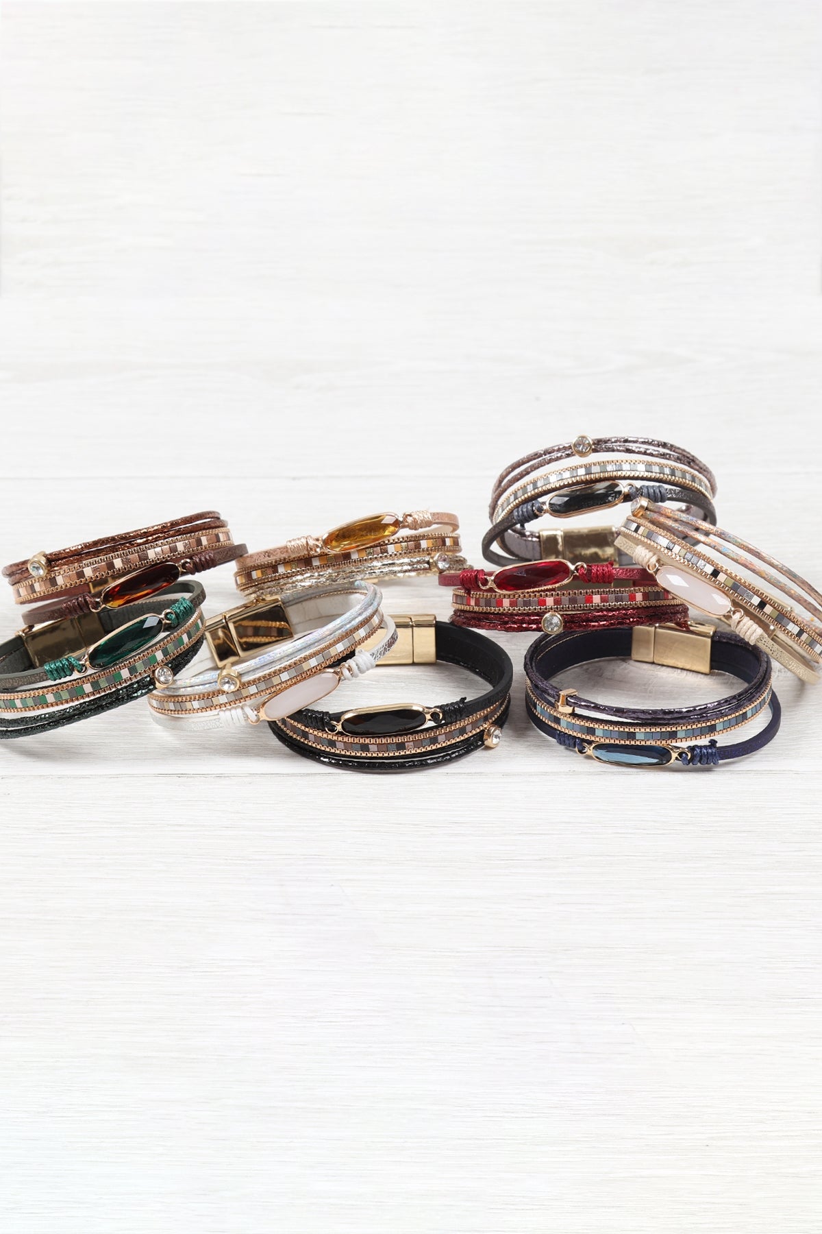 MIXED LINE LEATHER BRACELET/6PCS