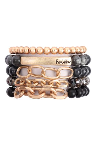 MULTI LINE FAITH CHARM BEADED BRACELET