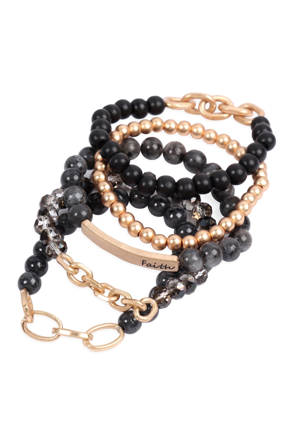 MULTI LINE FAITH CHARM BEADED BRACELET