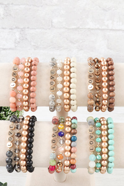 LOVE CHARM MULTILINE BEADED BRACELET