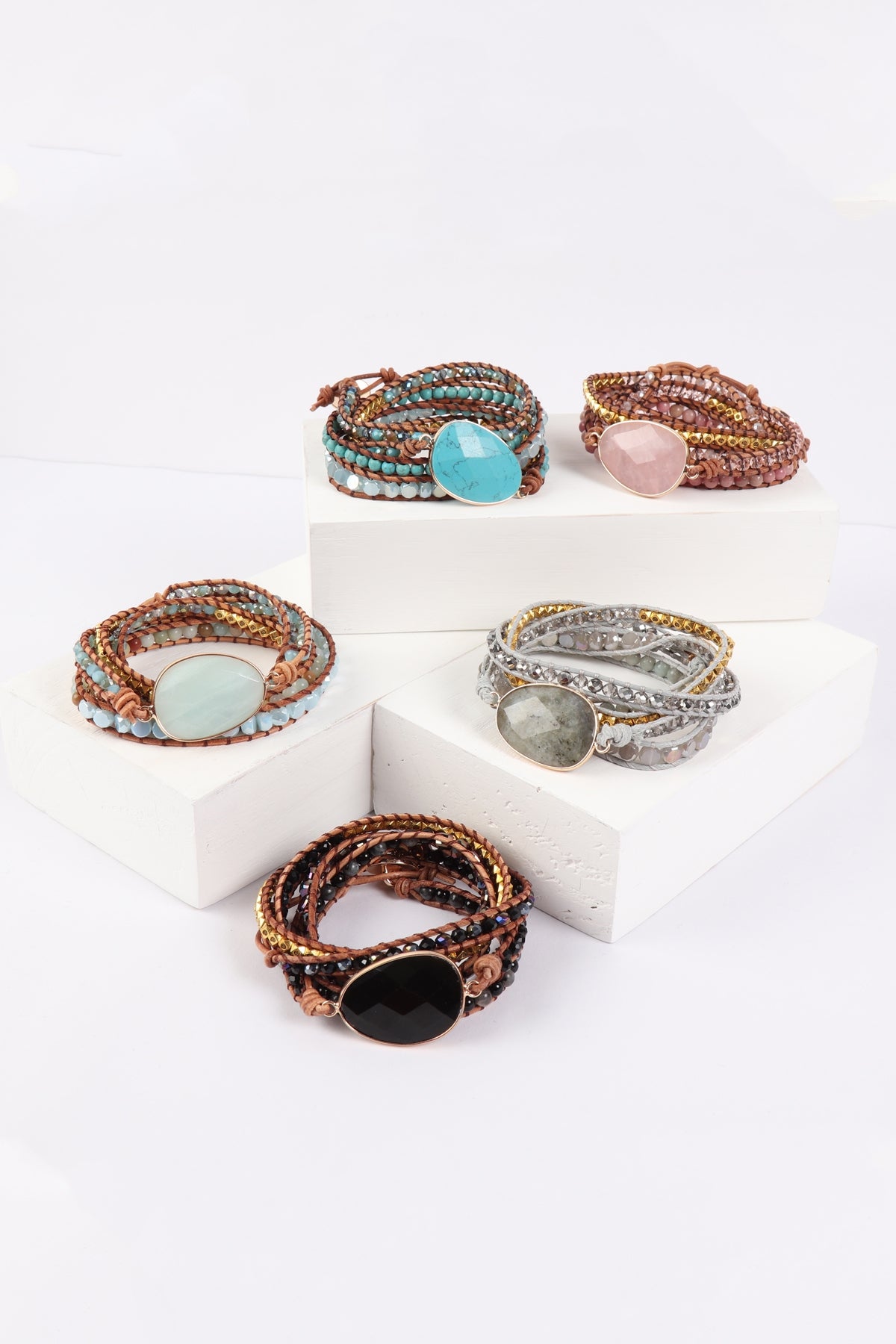 NATURAL STONE CHARM MULTIBEADS BRACELET