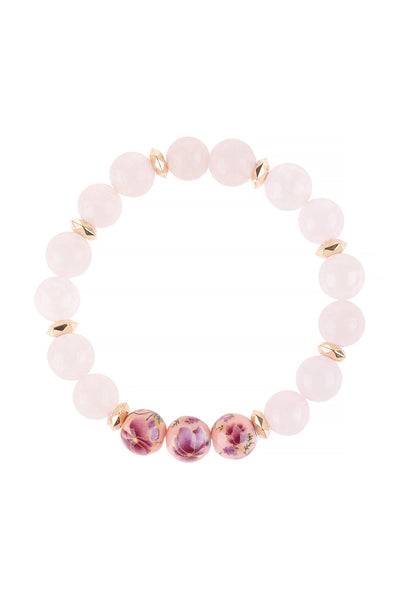FLORAL PAINTED STONE BEADS BRACELET