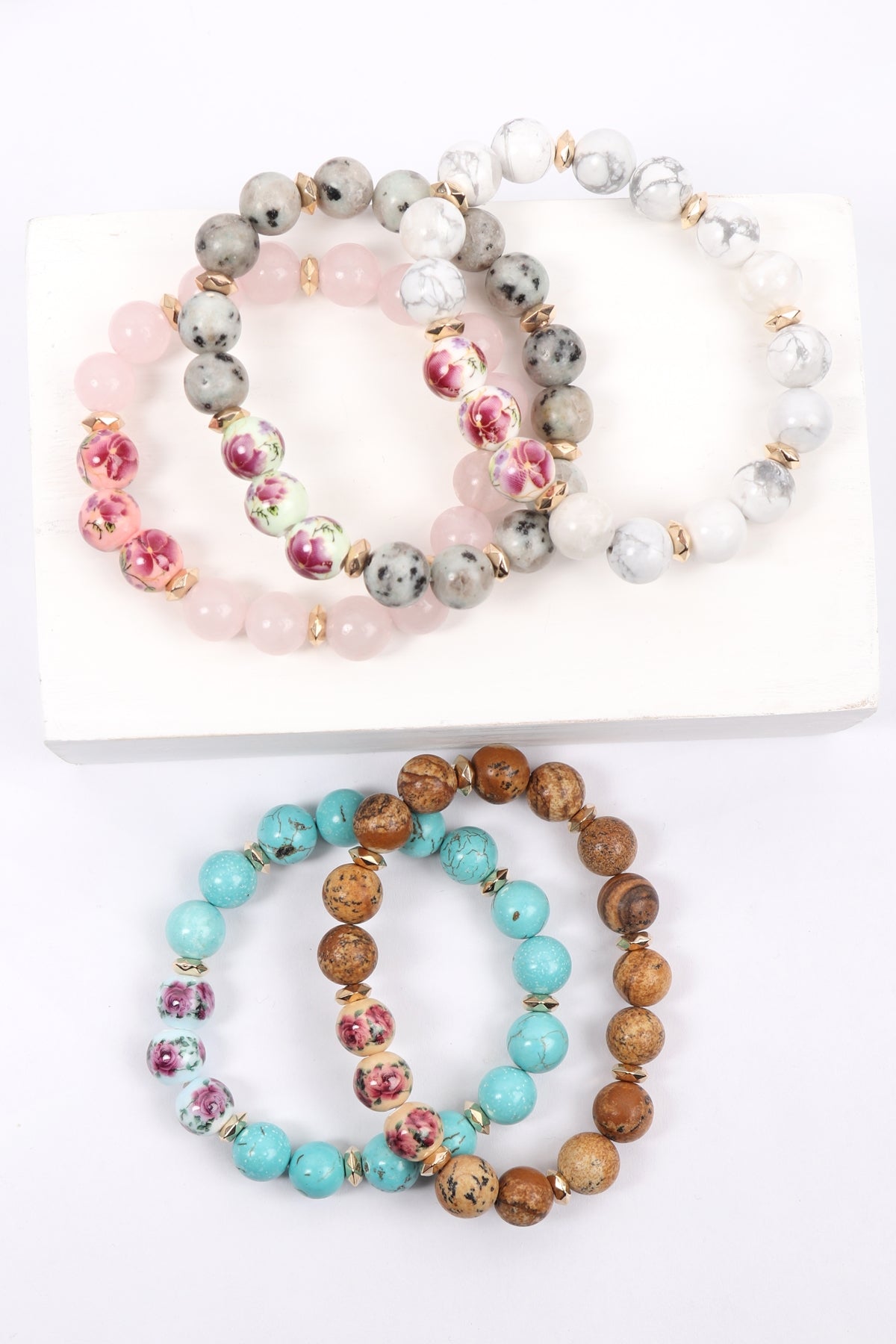 FLORAL PAINTED STONE BEADS BRACELET