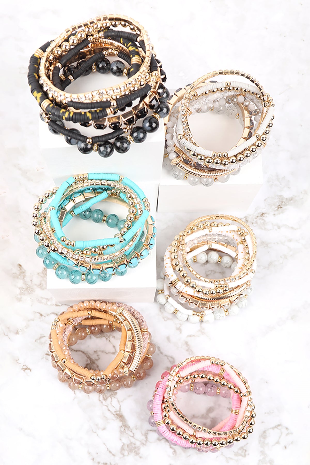 FIMO CCB MIX BEAD CHARM STRETCHABLE BRACELET