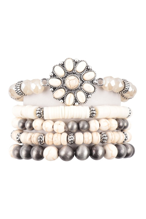 5 LINES WESTERN CONCHO FLOWER STONE BRACELET