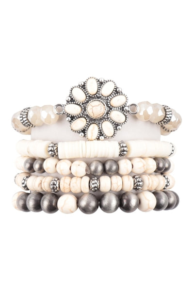 5 LINES WESTERN CONCHO FLOWER STONE BRACELET