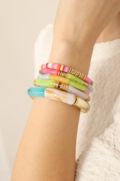 ACETATE TUBE FIMO CHARM STRETCH BRACELET SET