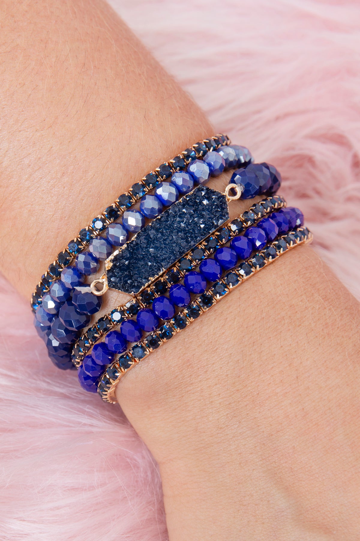 DRUZY, RHINESTONE, RONDELLE BEADS MIX STACKABLE BRACELET SET