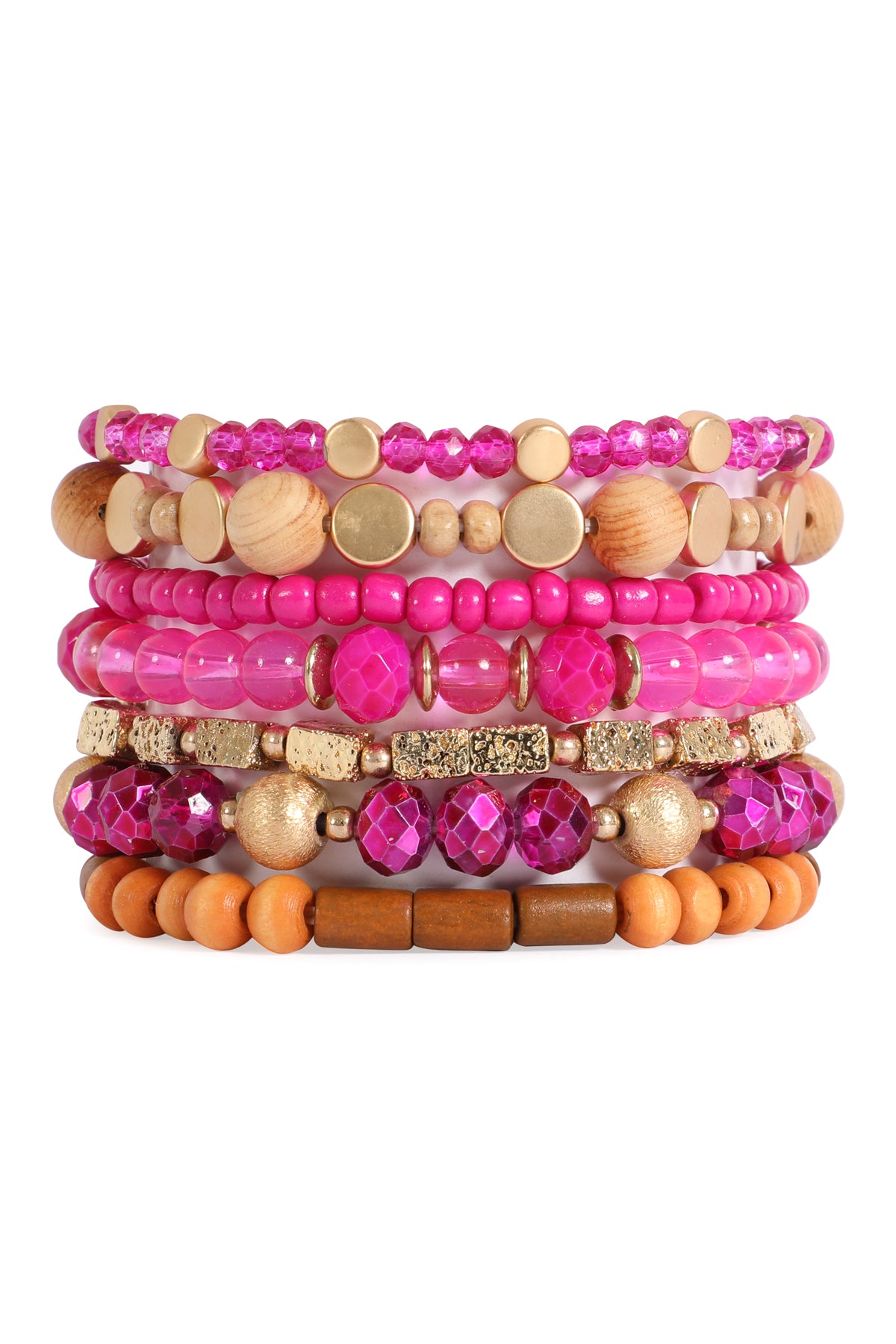 CHARM WOODEN LAYERED MIX BEADS STACKABLE BRACELET