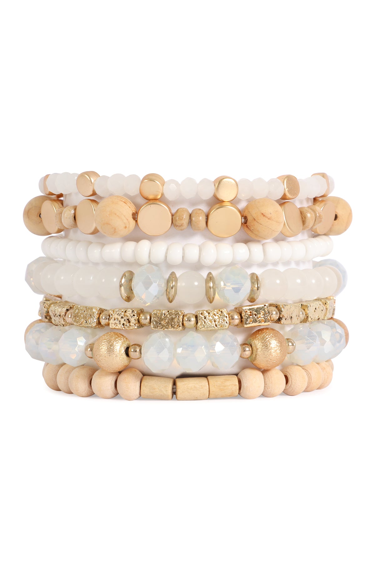 CHARM WOODEN LAYERED MIX BEADS STACKABLE BRACELET