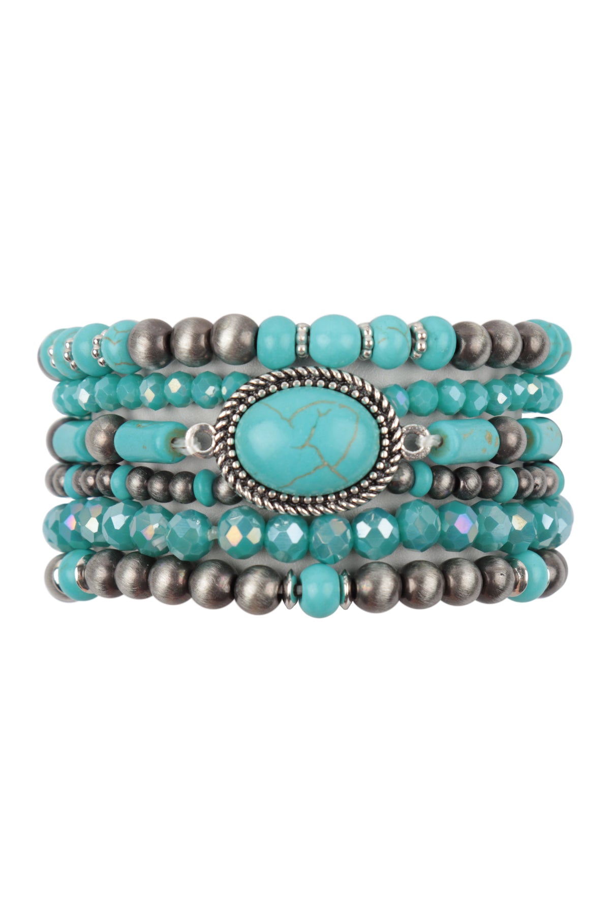 WESTERN CONCHO NATURAL STONE RONDELLE BEADS BRACELET-TURQUOISE