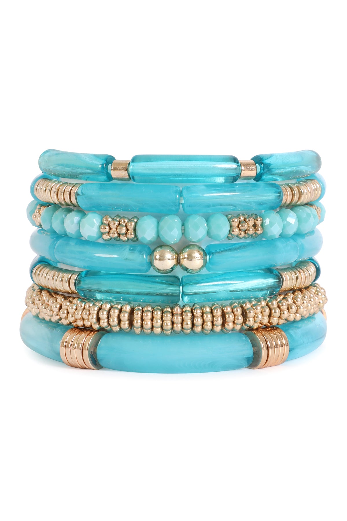 MIX BEADS, TUBULAR, CCB, RONDELLE STRETCH STACKABLE BRACELET