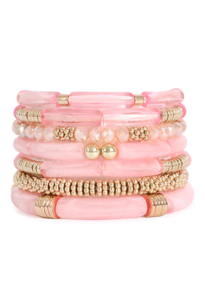 MIX BEADS, TUBULAR, CCB, RONDELLE STRETCH STACKABLE BRACELET