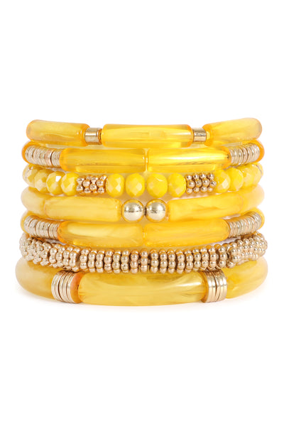 MIX BEADS, TUBULAR, CCB, RONDELLE STRETCH STACKABLE BRACELET