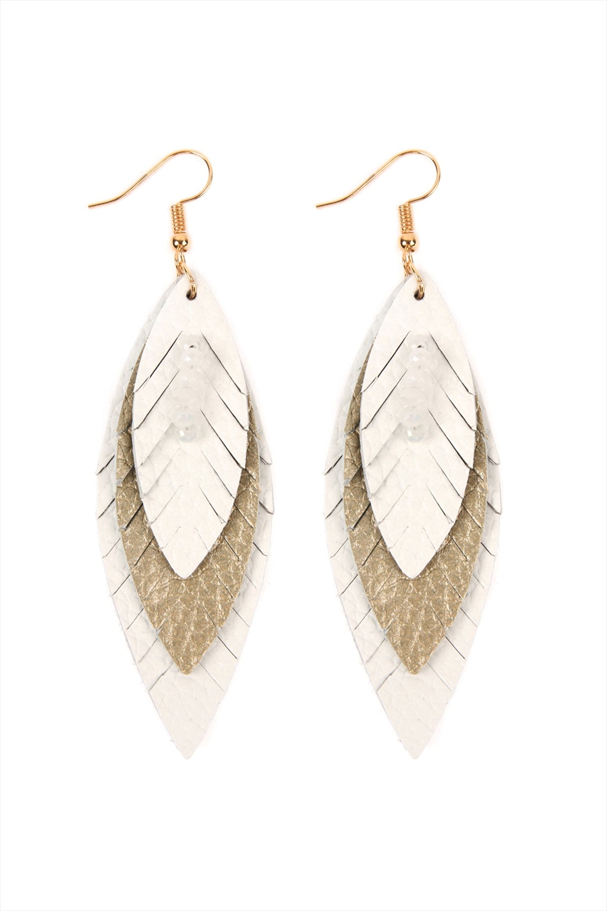 THREE LAYER FRINGED LEATHER MARQUISE EARRINGS