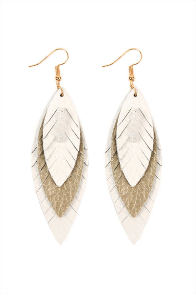 THREE LAYER FRINGED LEATHER MARQUISE EARRINGS