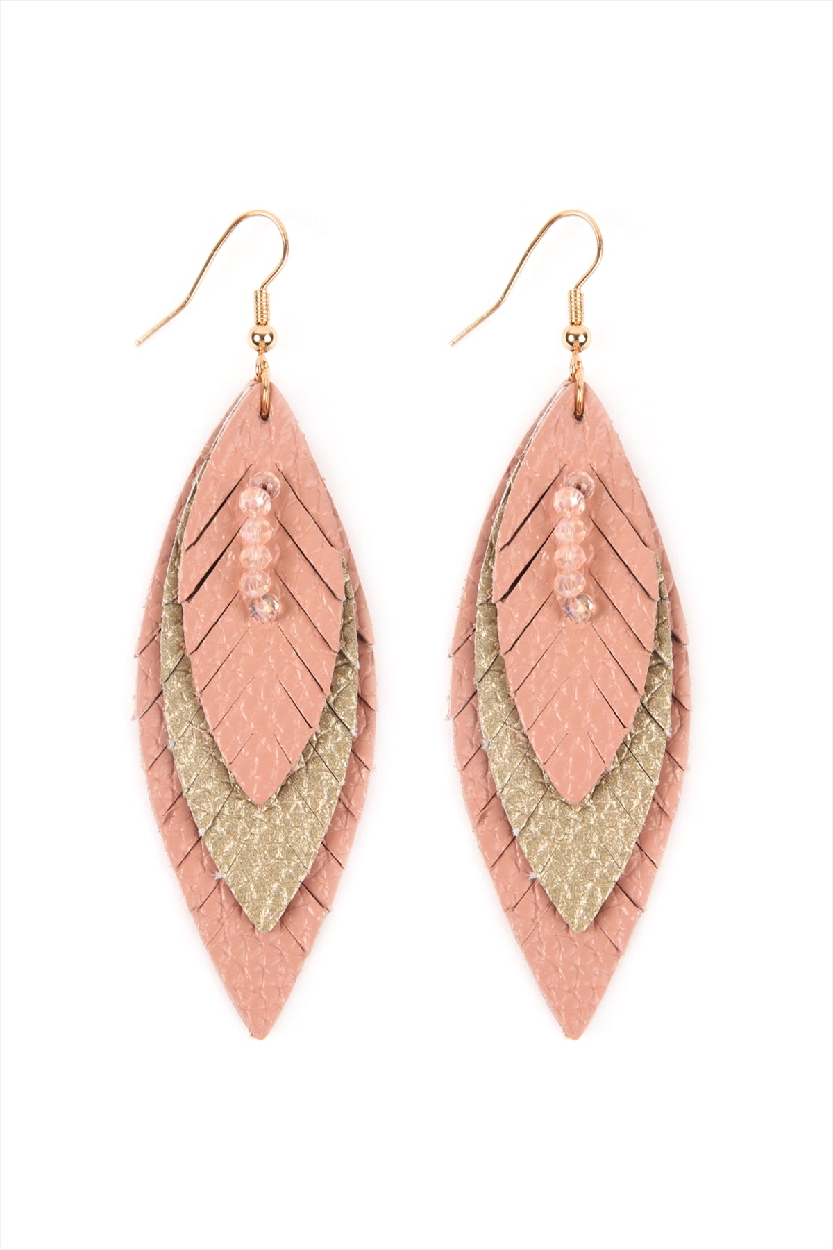 THREE LAYER FRINGED LEATHER MARQUISE EARRINGS