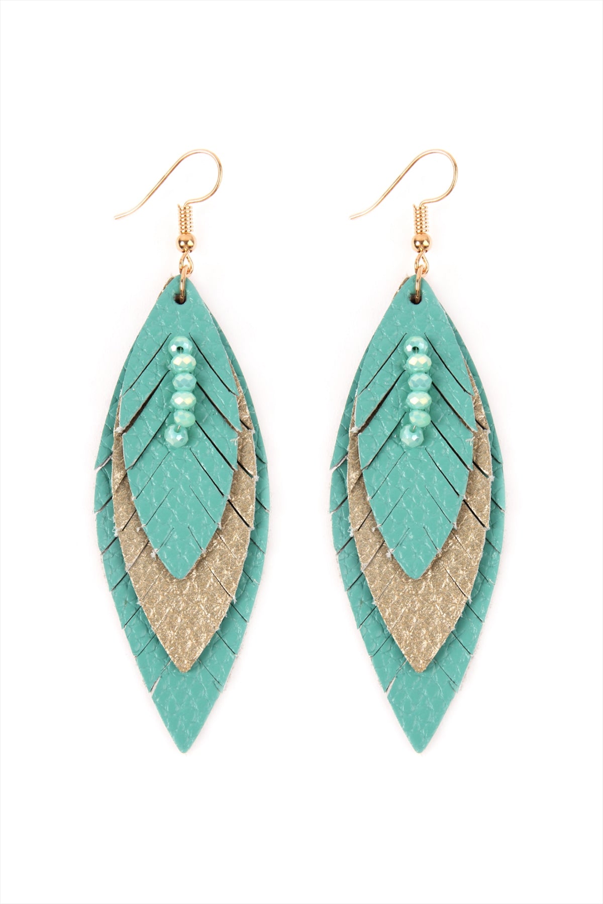 THREE LAYER FRINGED LEATHER MARQUISE EARRINGS