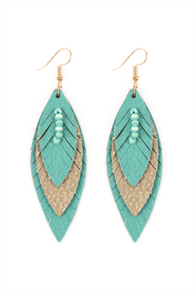 THREE LAYER FRINGED LEATHER MARQUISE EARRINGS