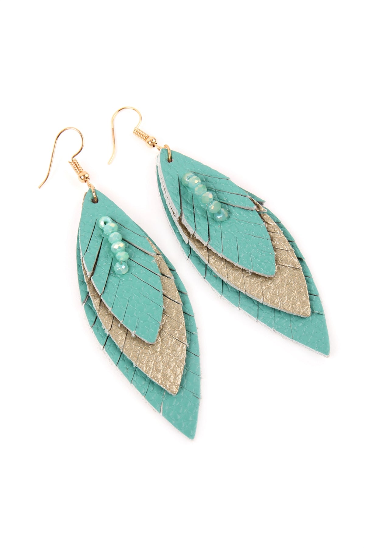 THREE LAYER FRINGED LEATHER MARQUISE EARRINGS
