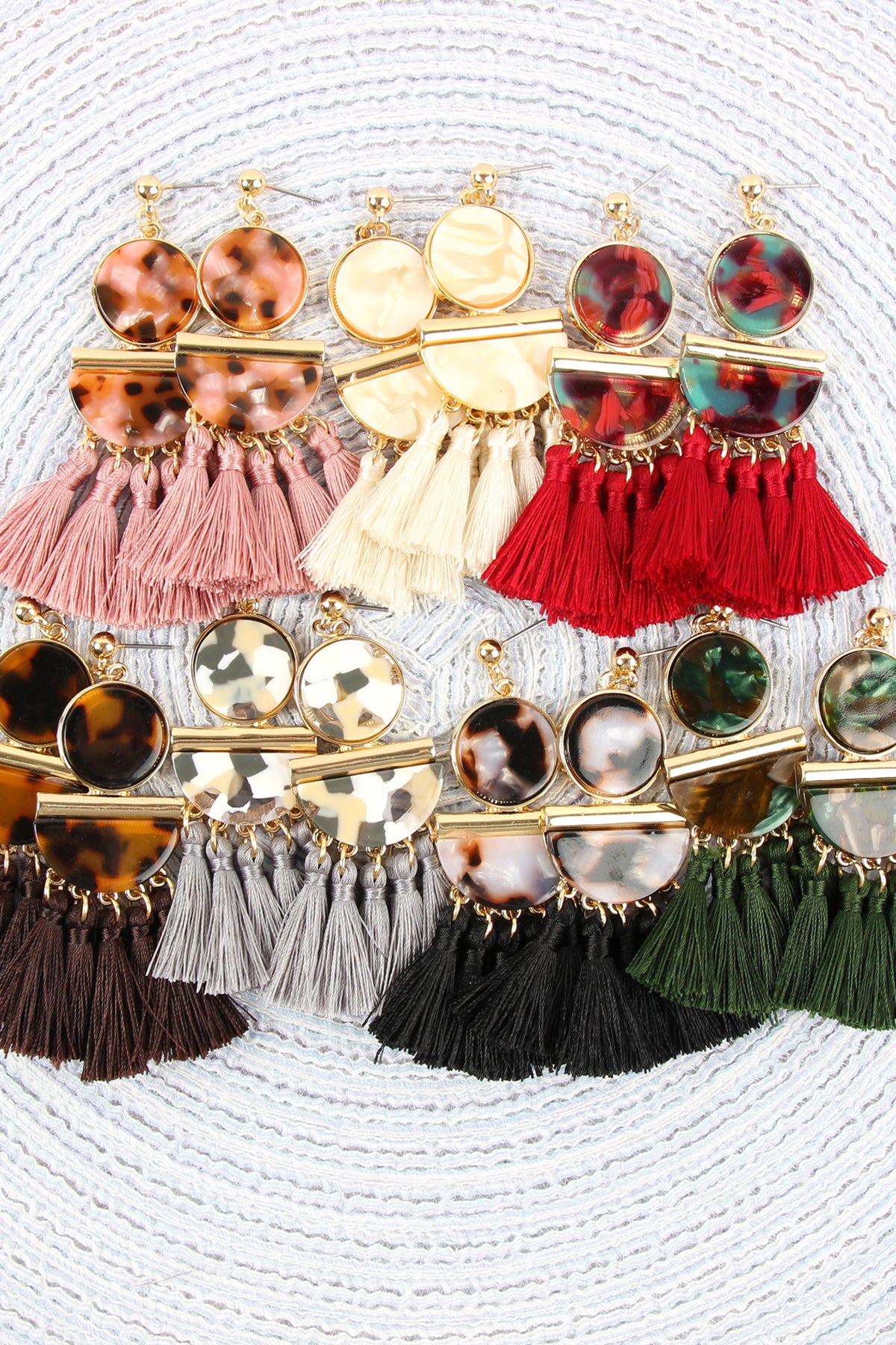 DANGLING RESIN WITH TASSEL EARRINGS