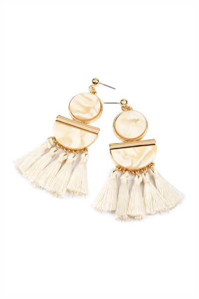 DANGLING RESIN WITH TASSEL EARRINGS