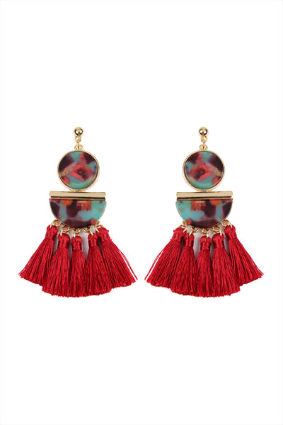 DANGLING RESIN WITH TASSEL EARRINGS